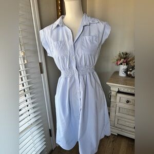 Monteau blue and white pin striped short sleeve dress size medium EUC